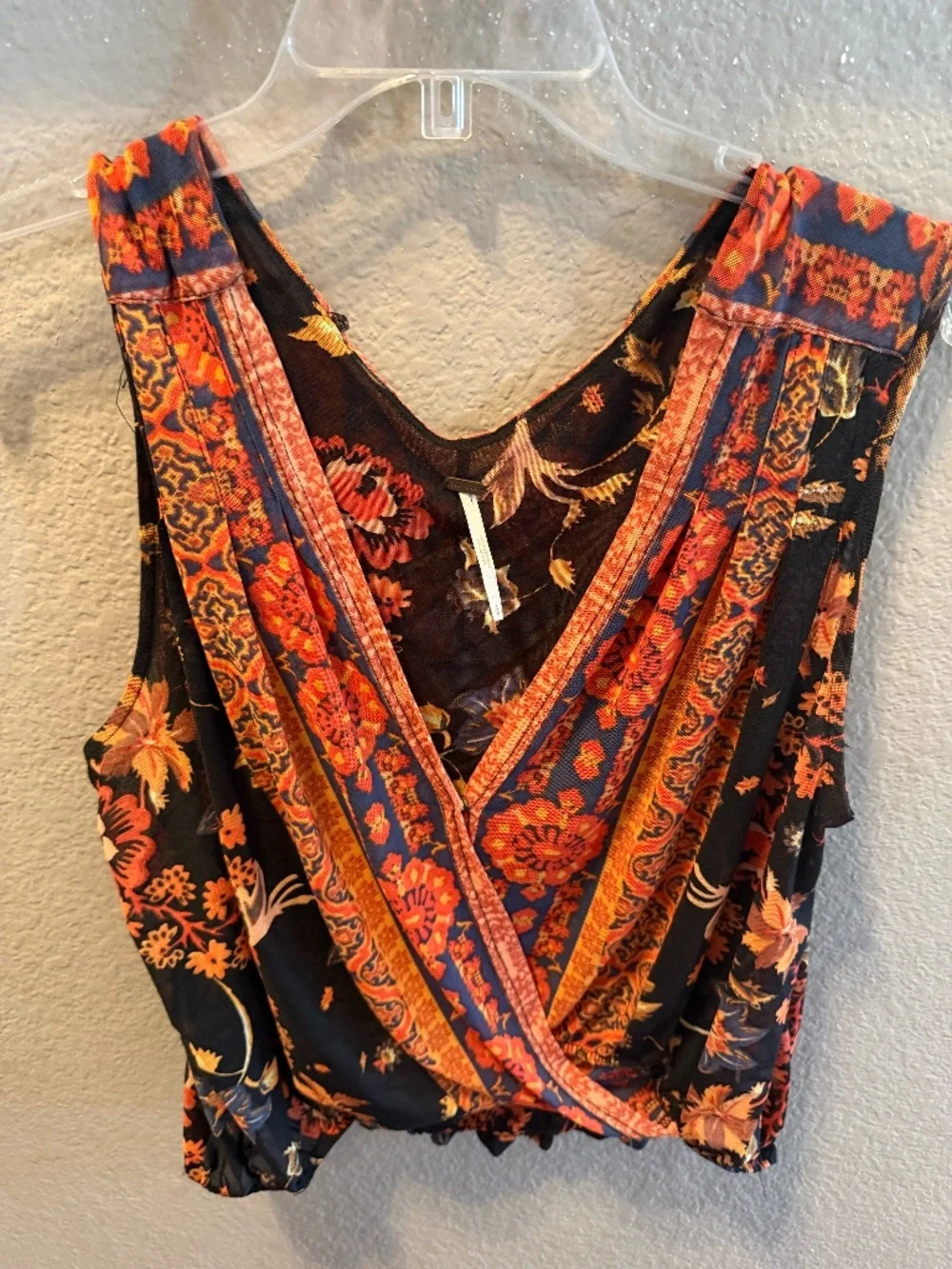 Free People Boho Floral Wrap Top - Black & Rust/Orange